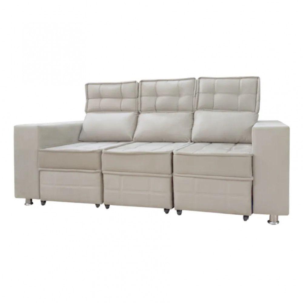 Sofá Retrátil E Reclinável 3 Lugares Londres 2.10cm C-molas Bege Marfim - 3
