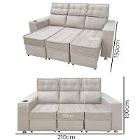 Sofá Retrátil E Reclinável 3 Lugares Londres 2.10cm C-molas Bege Marfim - 5