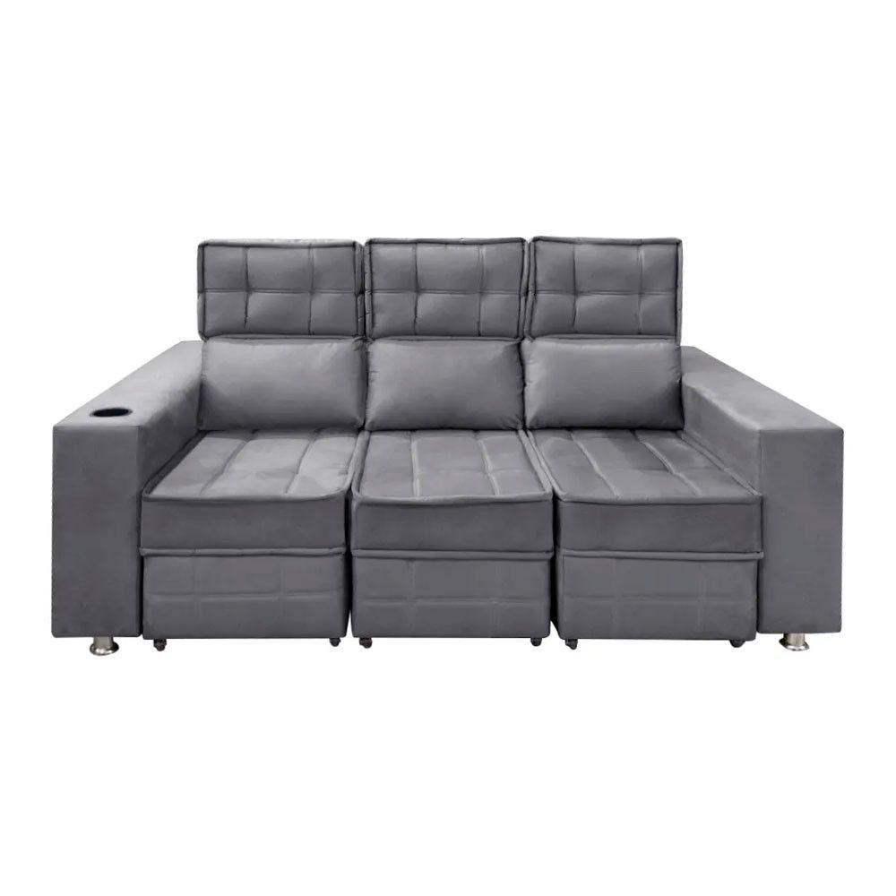 Sofá Retrátil E Reclinável 3 Lugares Londres 2.10cm C-molas Chumbo - 1