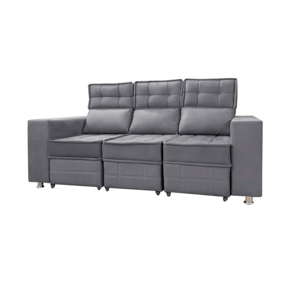 Sofá Retrátil E Reclinável 3 Lugares Londres 2.10cm C-molas Chumbo - 2