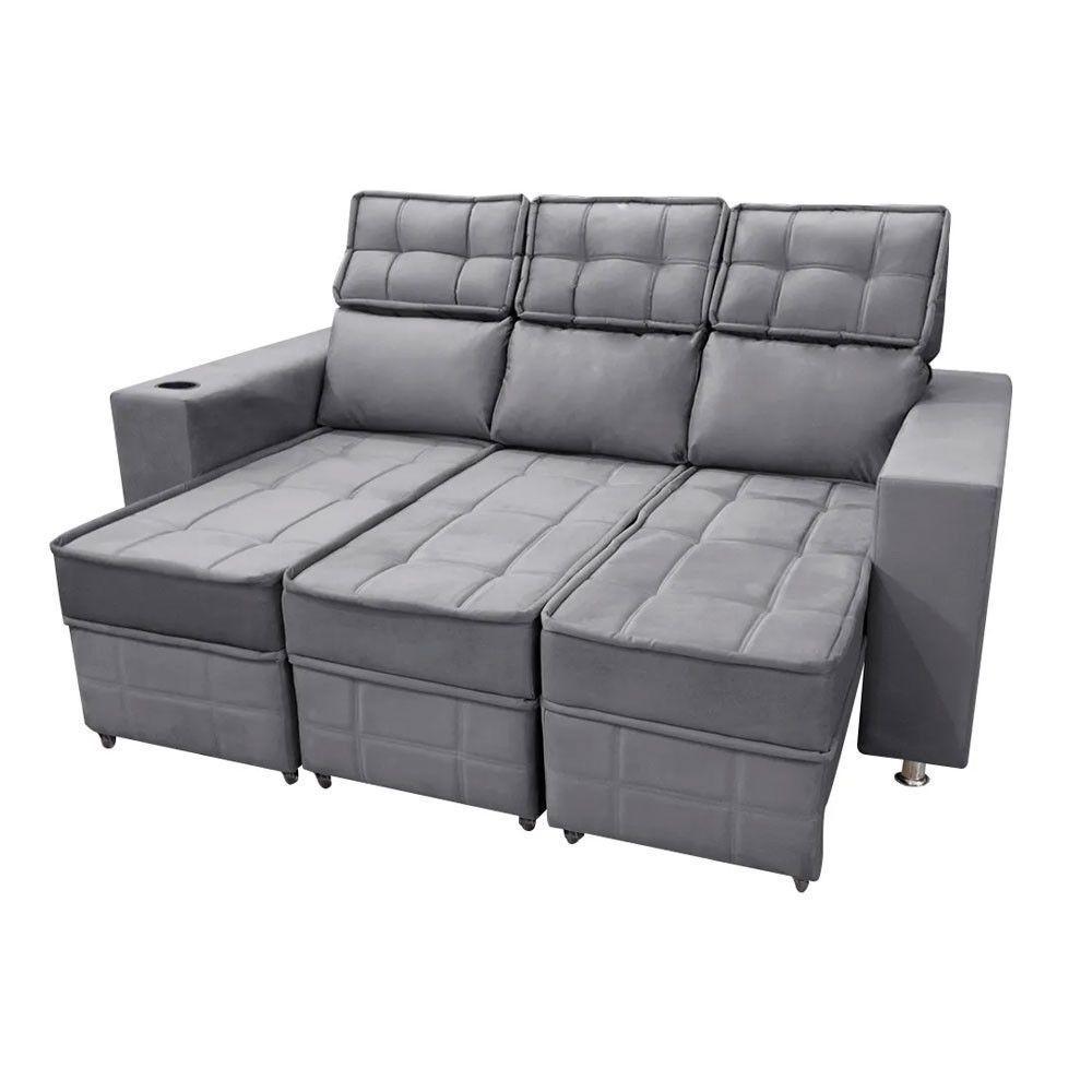 Sofá Retrátil E Reclinável 3 Lugares Londres 2.10cm C-molas Chumbo - 3