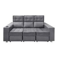 Sofá Retrátil E Reclinável 3 Lugares Londres 2.10cm C-molas Chumbo - 1