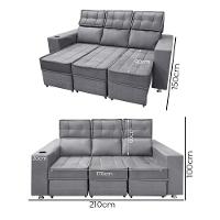 Sofá Retrátil E Reclinável 3 Lugares Londres 2.10cm C-molas Chumbo - 5