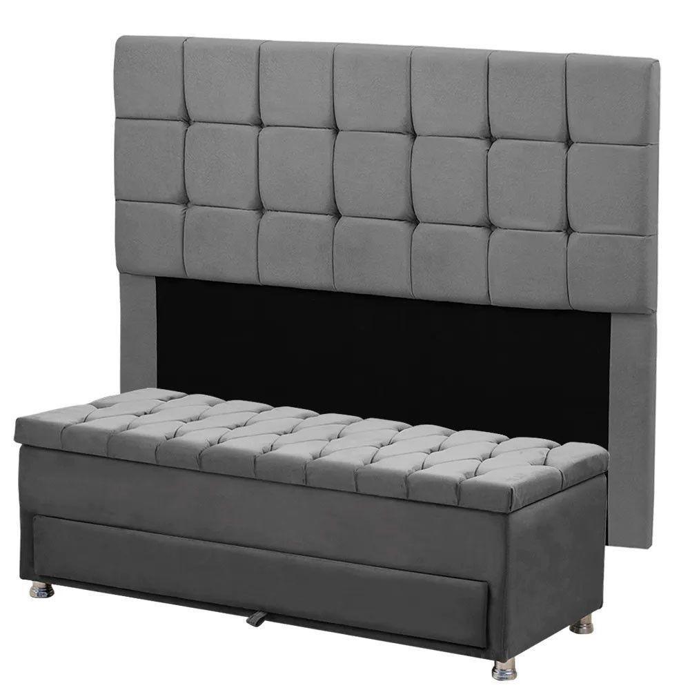 Cabeceira Julia Calçadeira Munique 140cm Shop Das Cabeceiras Cinza Chumbo - 1