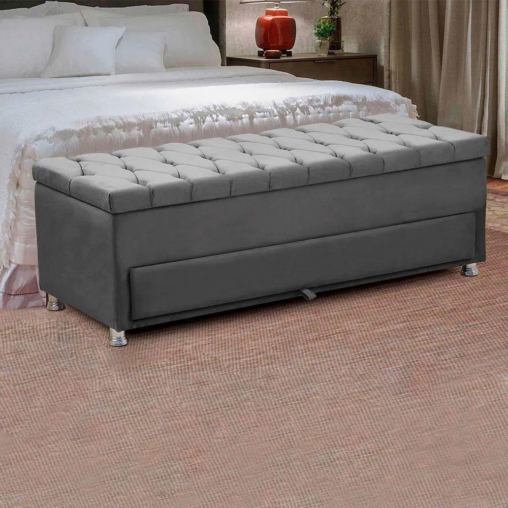 Cabeceira Julia Calçadeira Munique 140cm Shop Das Cabeceiras Cinza Chumbo - 3