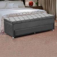 Cabeceira Julia Calçadeira Munique 140cm Shop Das Cabeceiras Cinza Chumbo - 3