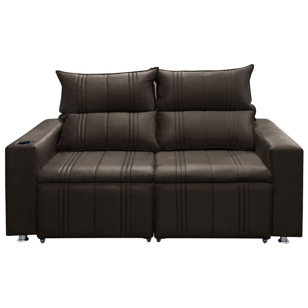 Sofá Retrátil E Reclinável 2 Lugares Madri 1,60m Suede Marrom - 1