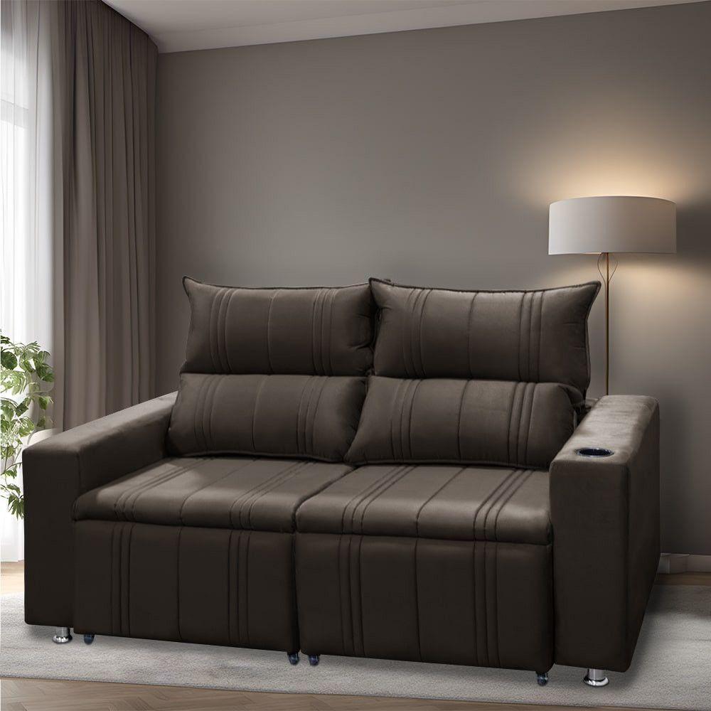 Sofá Retrátil E Reclinável 2 Lugares Madri 1,60m Suede Marrom - 5