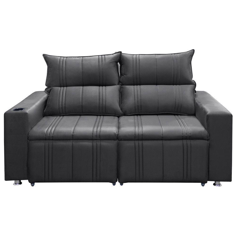 Sofá Retrátil E Reclinável 2 Lugares Madri 1,60m Suede Chumbo - 1