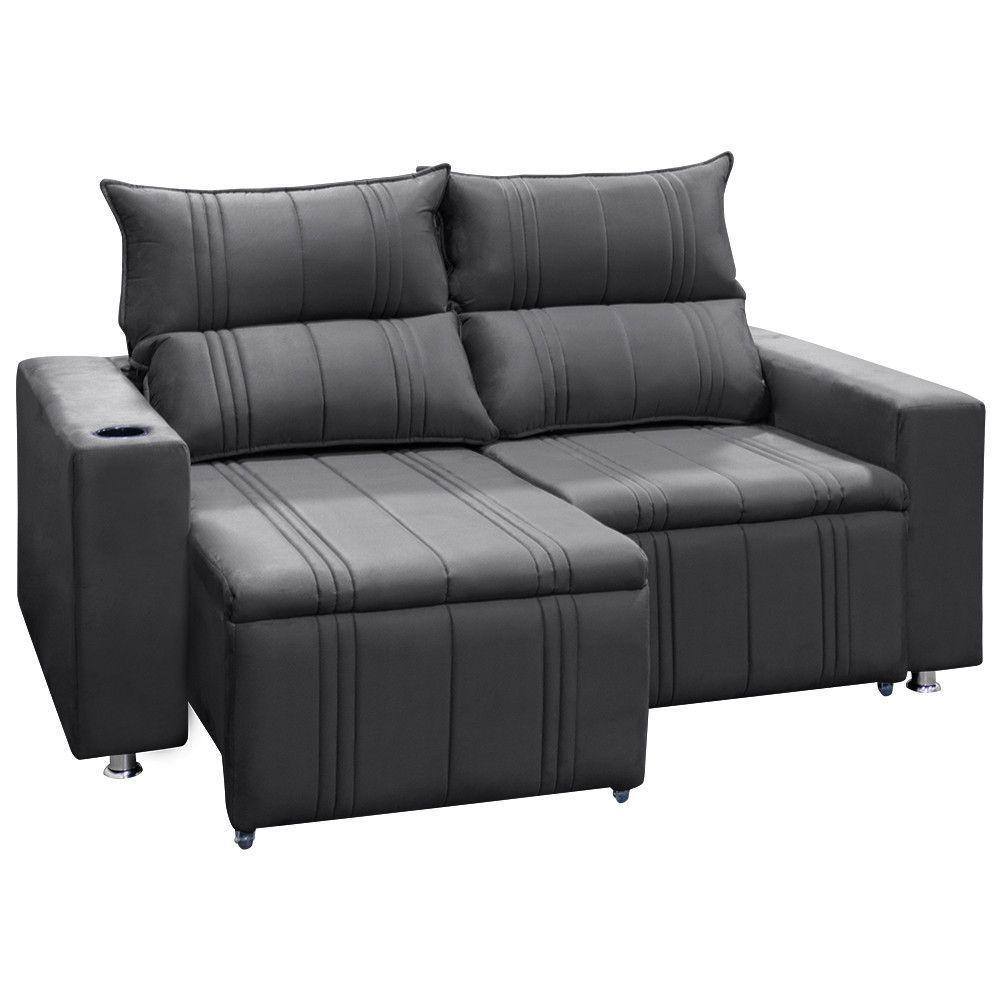 Sofá Retrátil E Reclinável 2 Lugares Madri 1,60m Suede Chumbo - 2