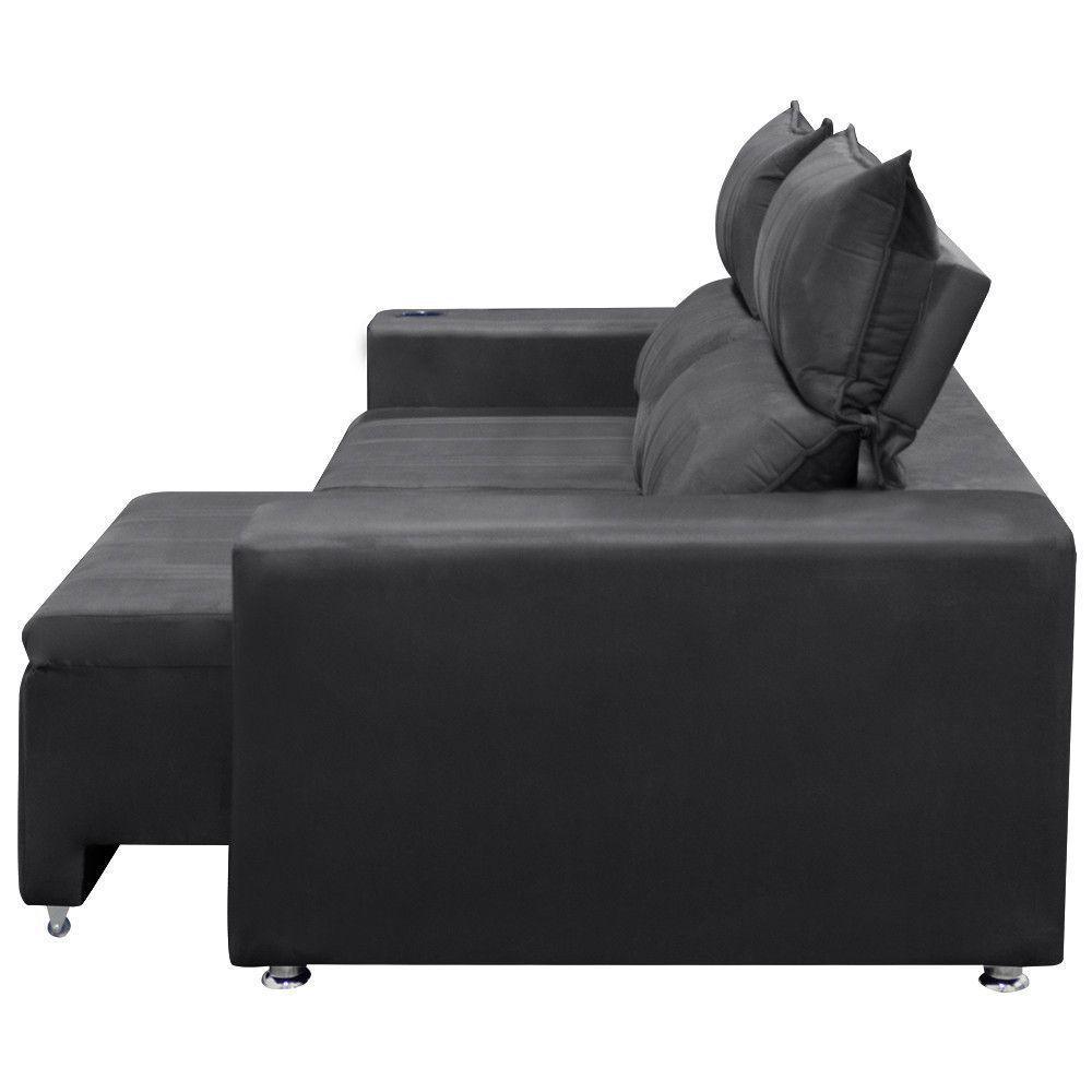 Sofá Retrátil E Reclinável 2 Lugares Madri 1,60m Suede Chumbo - 3