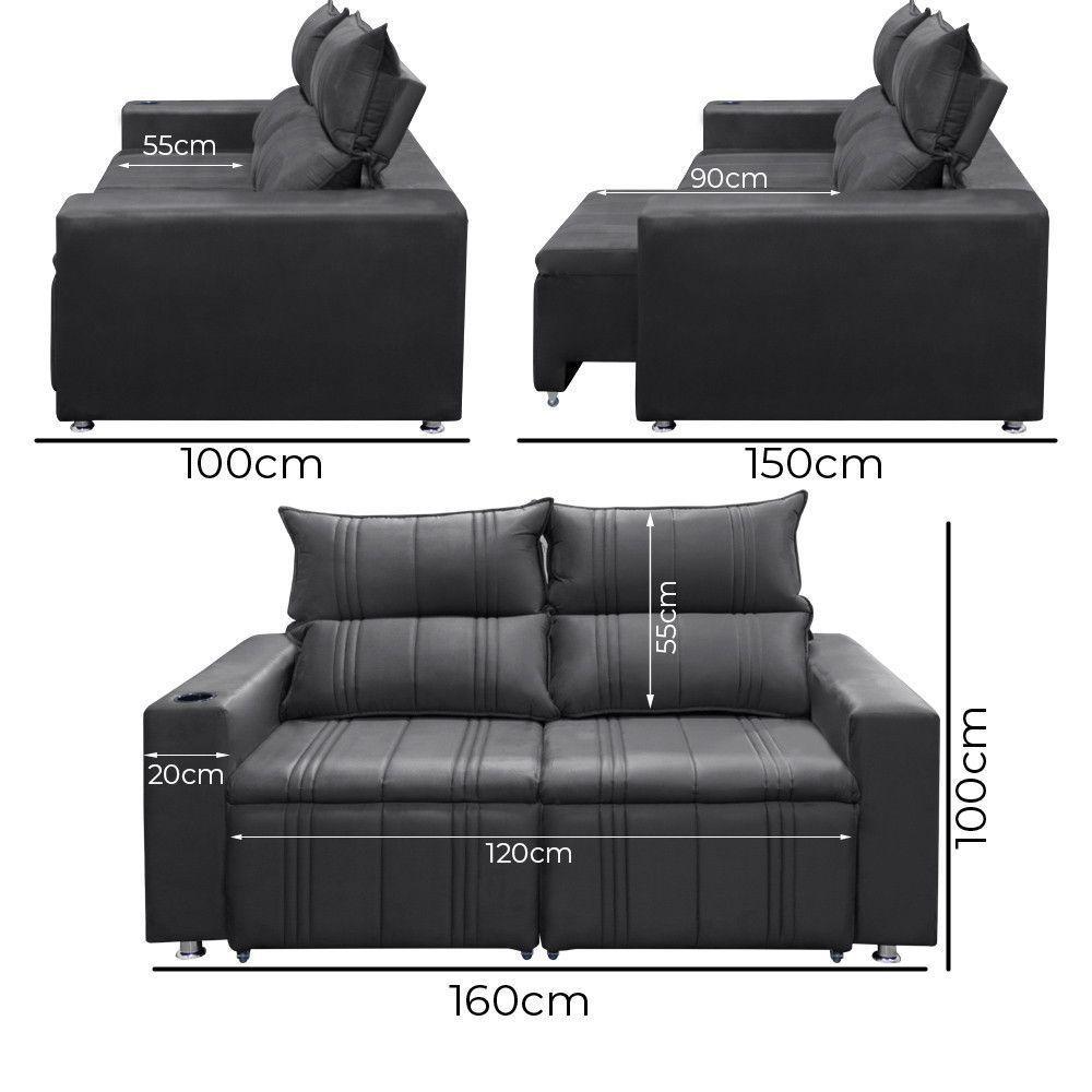 Sofá Retrátil E Reclinável 2 Lugares Madri 1,60m Suede Chumbo - 4