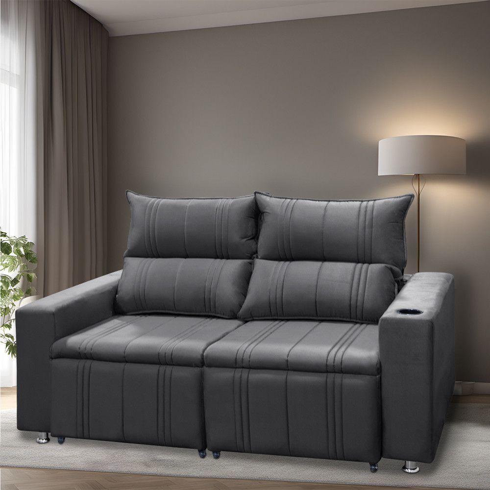 Sofá Retrátil E Reclinável 2 Lugares Madri 1,60m Suede Chumbo - 5