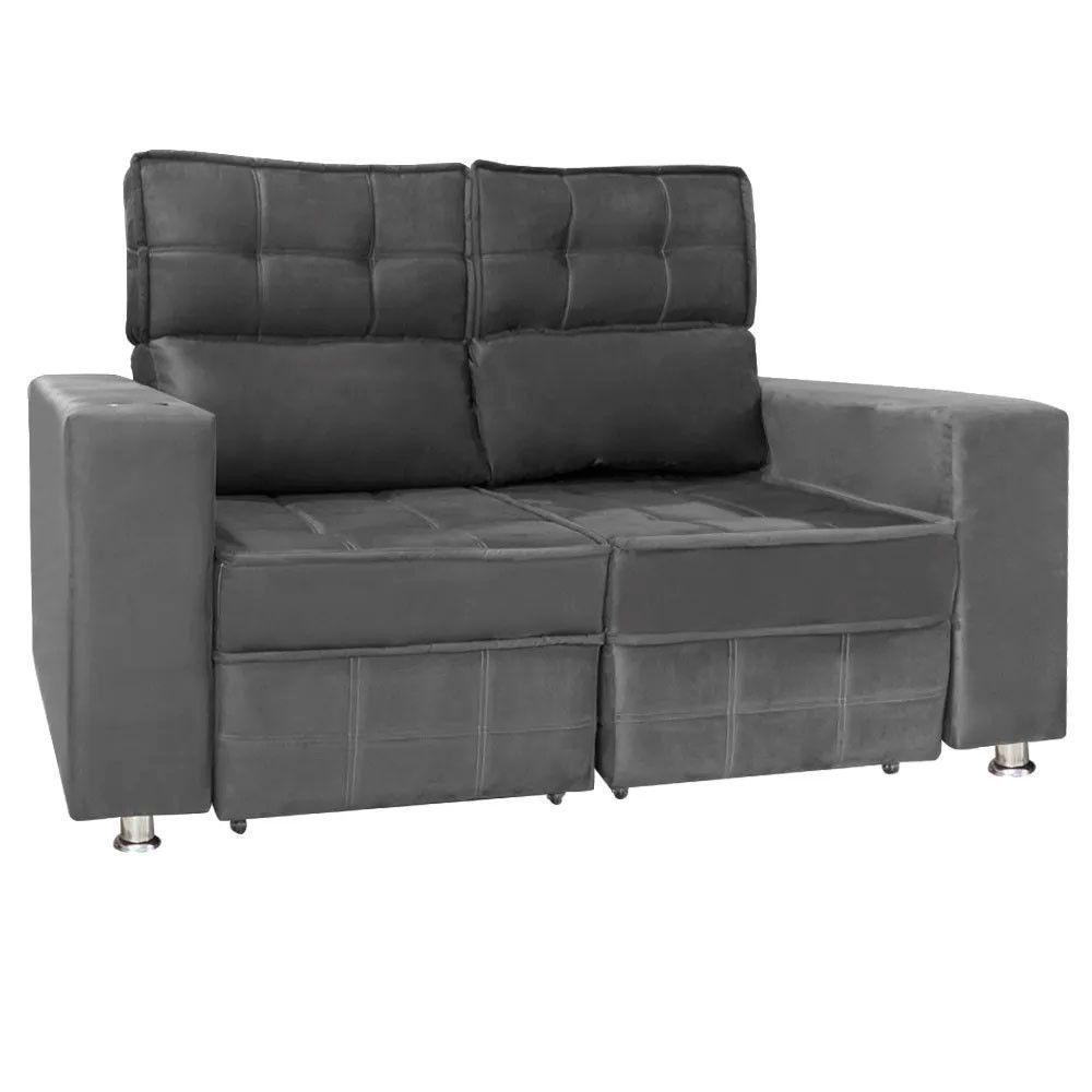 Sofá Retrátil E Reclinável 2 Lugares Londres 1.60cm C-molas Cinza Chumbo - 1