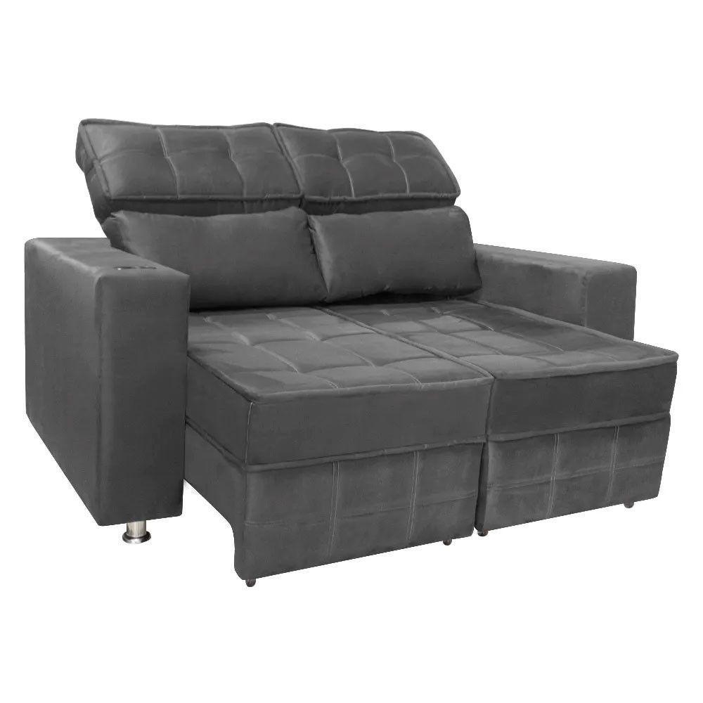 Sofá Retrátil E Reclinável 2 Lugares Londres 1.60cm C-molas Cinza Chumbo - 2