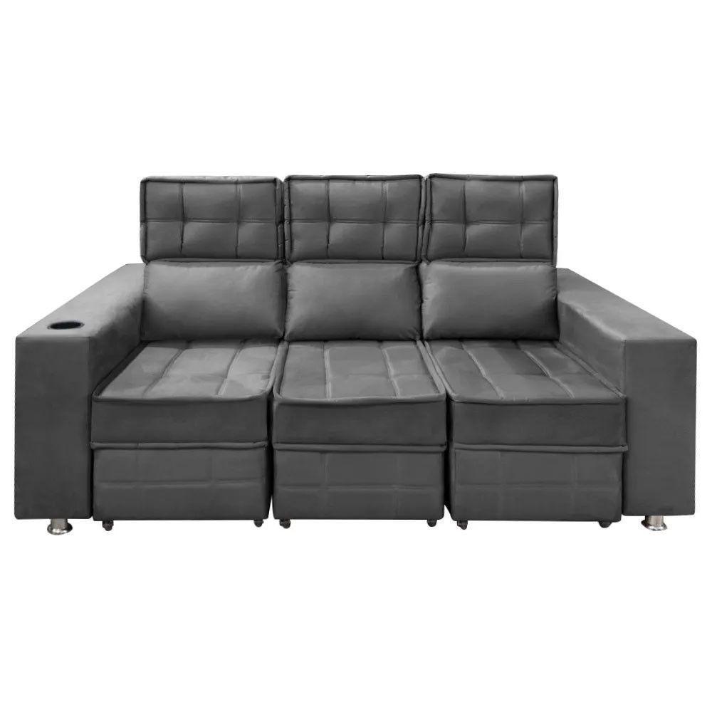 Sofá Retrátil E Reclinável 3 Lugares Londres 2.10cm C-molas Cinza Chumbo - 2