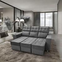 Sofá Retrátil E Reclinável 3 Lugares Londres 2.10cm C-molas Cinza Chumbo - 3