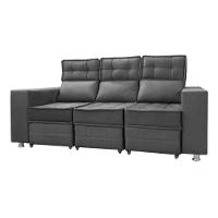 Sofá Retrátil E Reclinável 3 Lugares Londres 2.10cm C-molas Cinza Chumbo