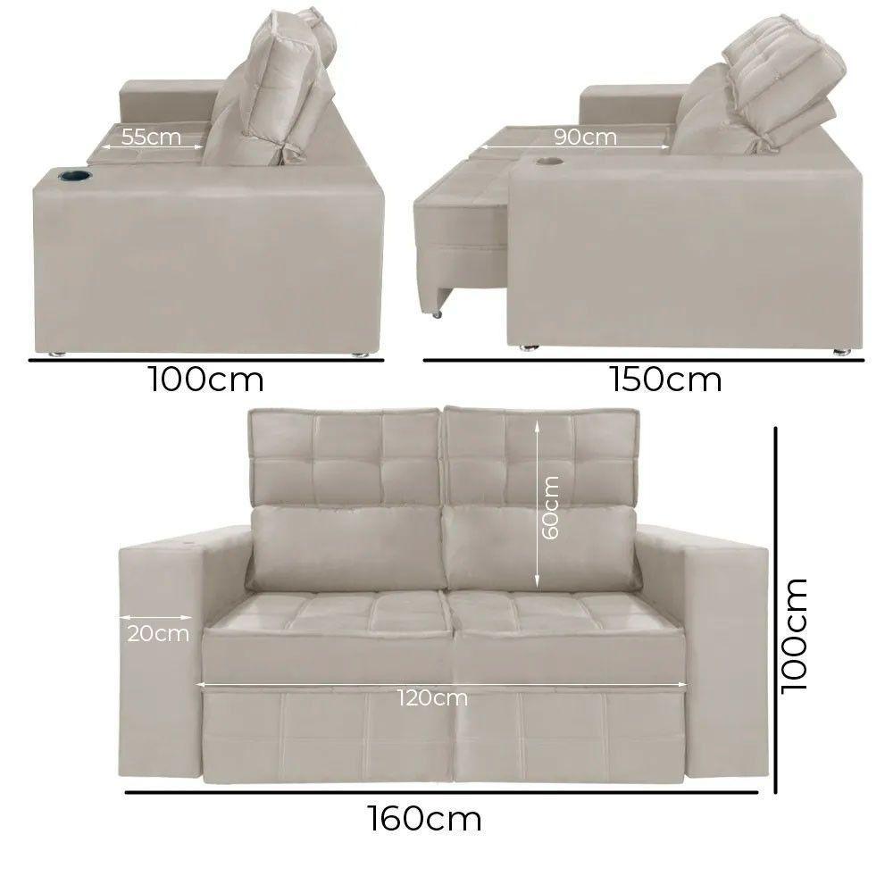 Sofá Retrátil E Reclinável 2 Lugares Londres 1.60cm C-molas Bege Marfim - 3
