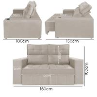 Sofá Retrátil E Reclinável 2 Lugares Londres 1.60cm C-molas Bege Marfim - 3