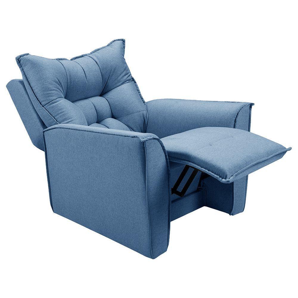 Poltrona Do Papai Reclinável King Linho Azul Star Confort Azul - 3