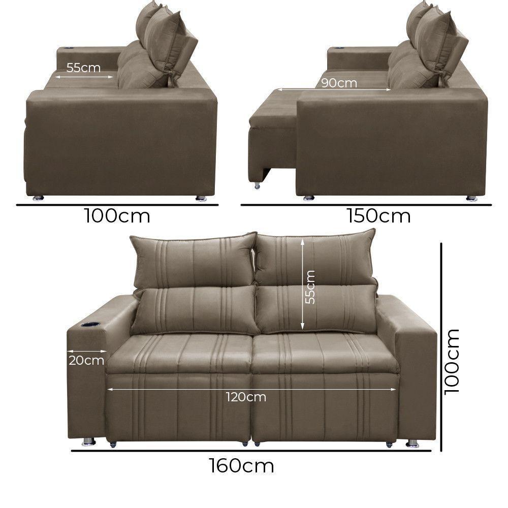 Sofá 2 Lugares Madri 1,60cm Bege Shop Das Cabeceiras Bege - 5