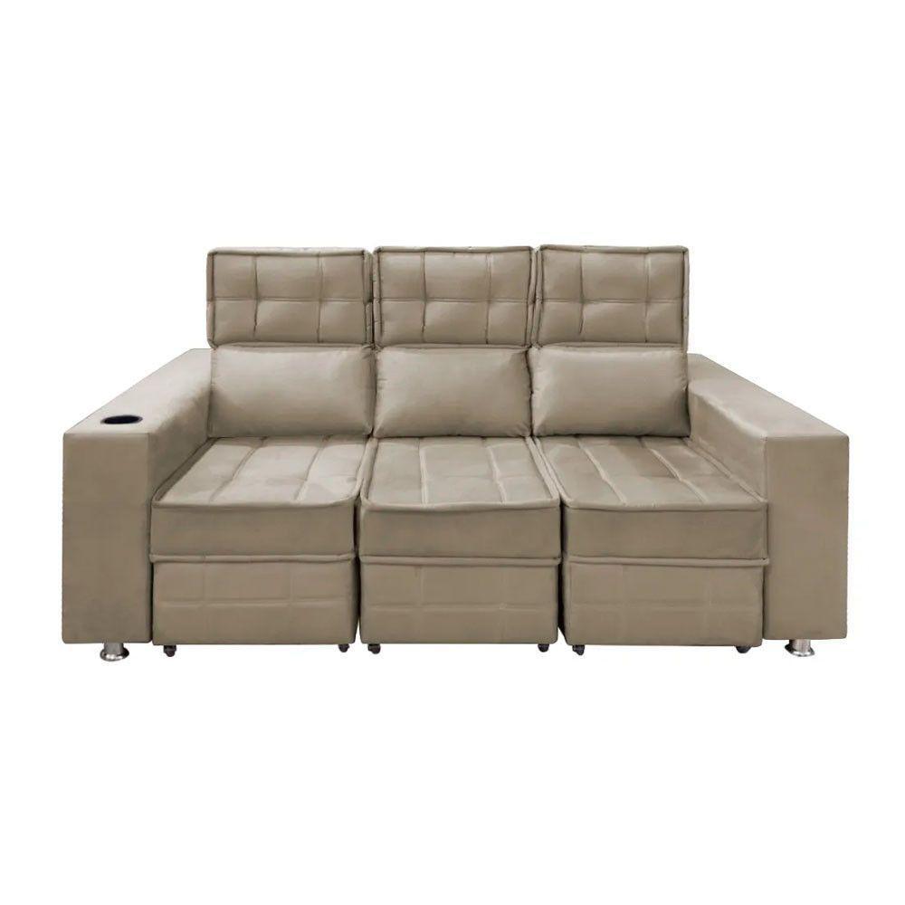 Sofá Retrátil E Reclinável 3 Lugares Londres 2.10cm C-molas Bege - 1