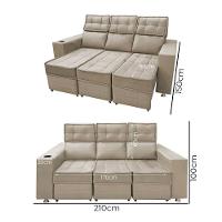 Sofá Retrátil E Reclinável 3 Lugares Londres 2.10cm C-molas Bege