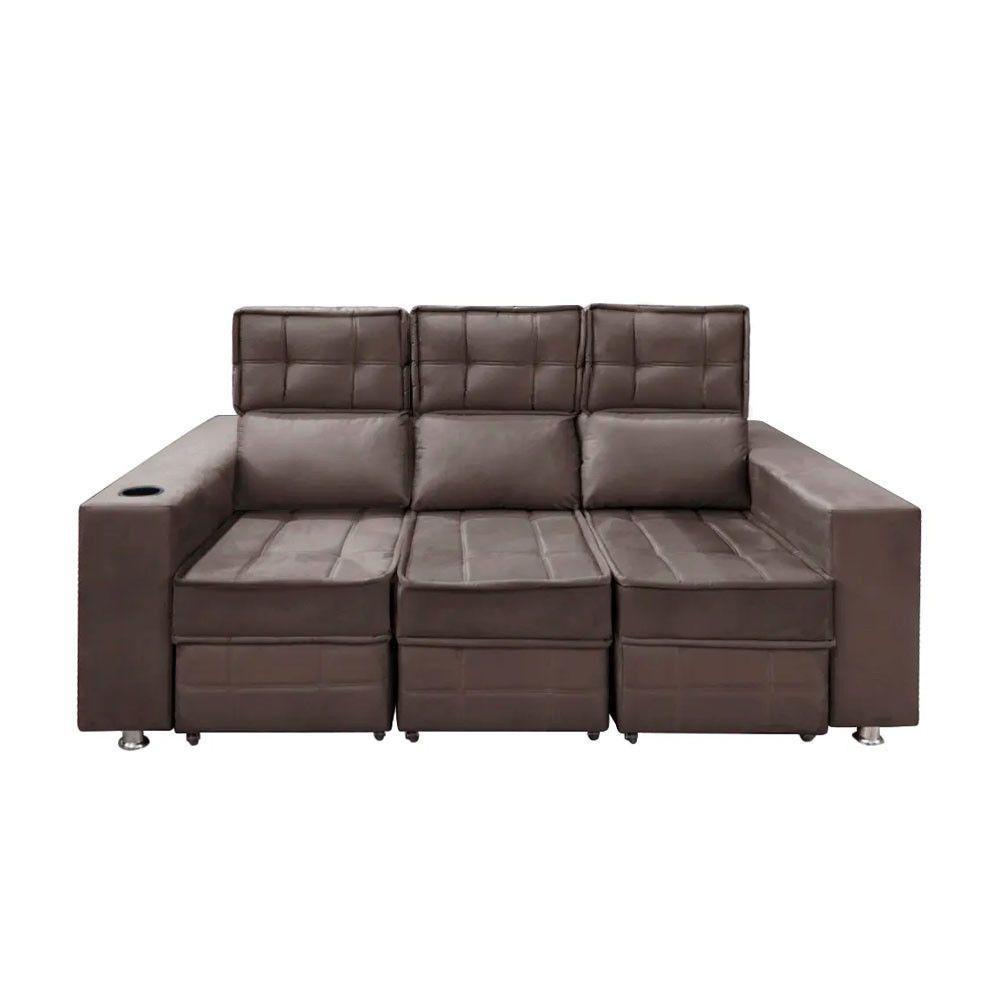Sofá Retrátil E Reclinável 3 Lugares Londres 2.10cm C-molas Café - 2