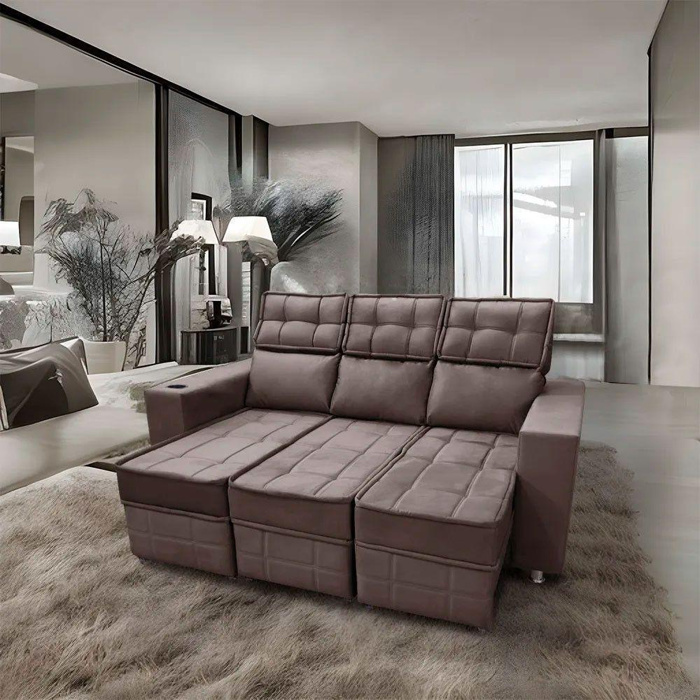 Sofá Retrátil E Reclinável 3 Lugares Londres 2.10cm C-molas Café - 6