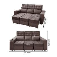 Sofá Retrátil E Reclinável 3 Lugares Londres 2.10cm C-molas Café - 5