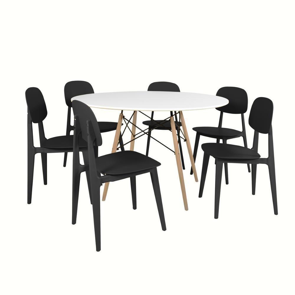 Conjunto Mesa De Jantar Redonda Eiffel Branca 120cm Com 6 Cadeiras Itália - Preto - 1