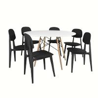 Conjunto Mesa De Jantar Redonda Eiffel Branca 120cm Com 6 Cadeiras Itália - Preto - 1