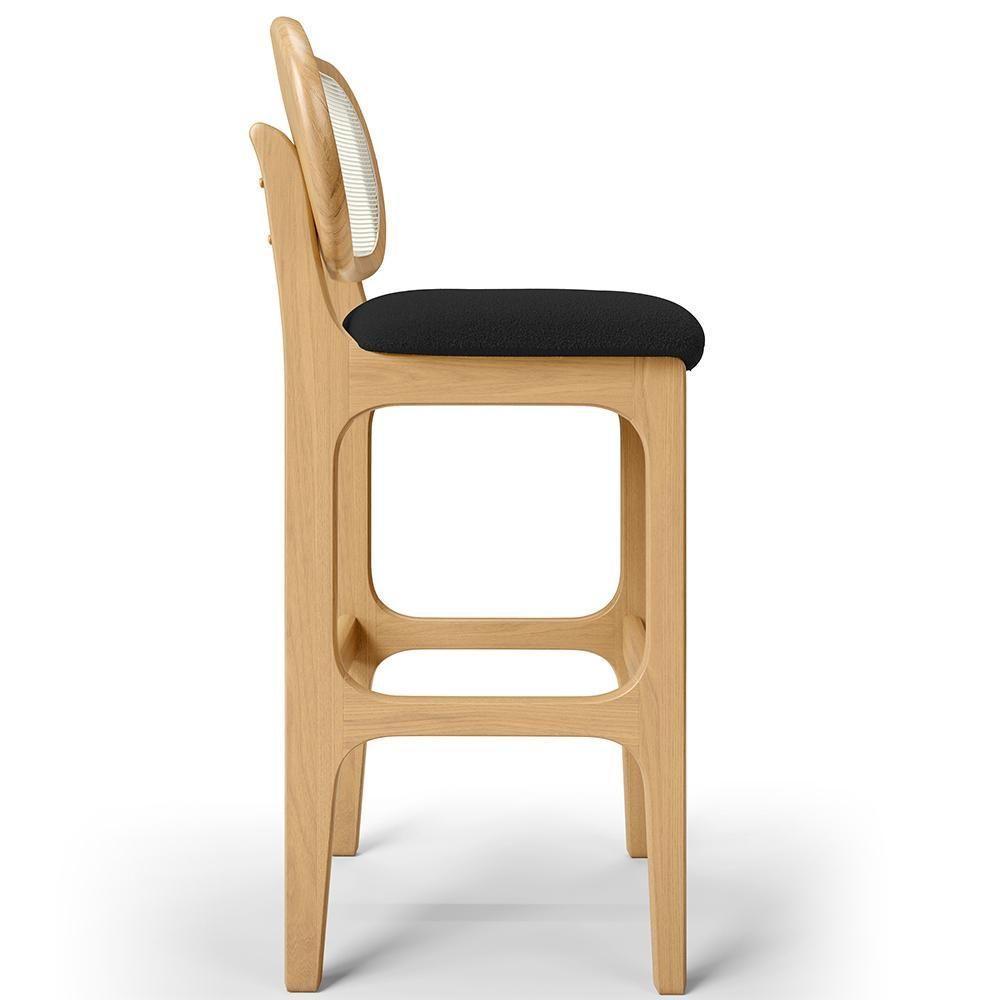 Kit 05 Banquetas Altas Para Cozinha Bancada Sala Tela Betta Fixa L02 Bouclê Preto - Lyam - 2