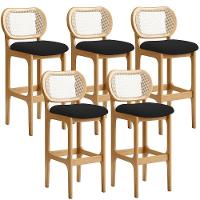 Kit 05 Banquetas Altas Para Cozinha Bancada Sala Tela Betta Fixa L02 Bouclê Preto - Lyam - 1