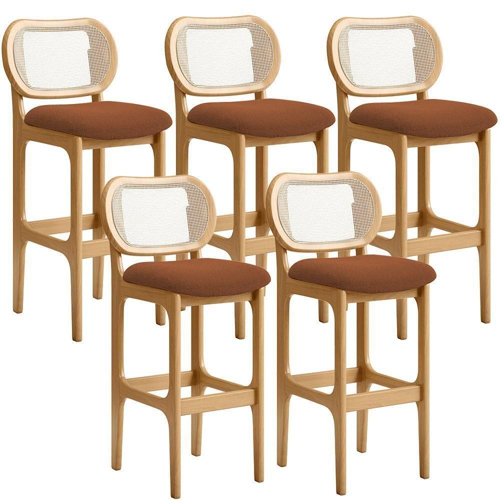 Kit 05 Banquetas Altas Para Cozinha Bancada Sala Tela Betta Fixa L02 Bouclê Terracota - Lyam - 1