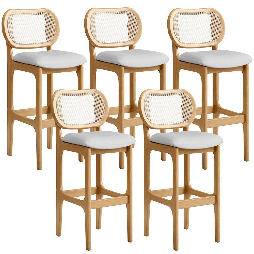 Kit 05 Banquetas Altas Para Cozinha Bancada Sala Tela Betta Fixa L02 Linho Cinza - Lyam - 1