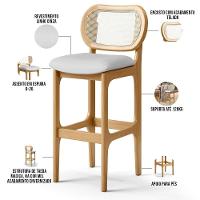 Kit 05 Banquetas Altas Para Cozinha Bancada Sala Tela Betta Fixa L02 Linho Cinza - Lyam - 8