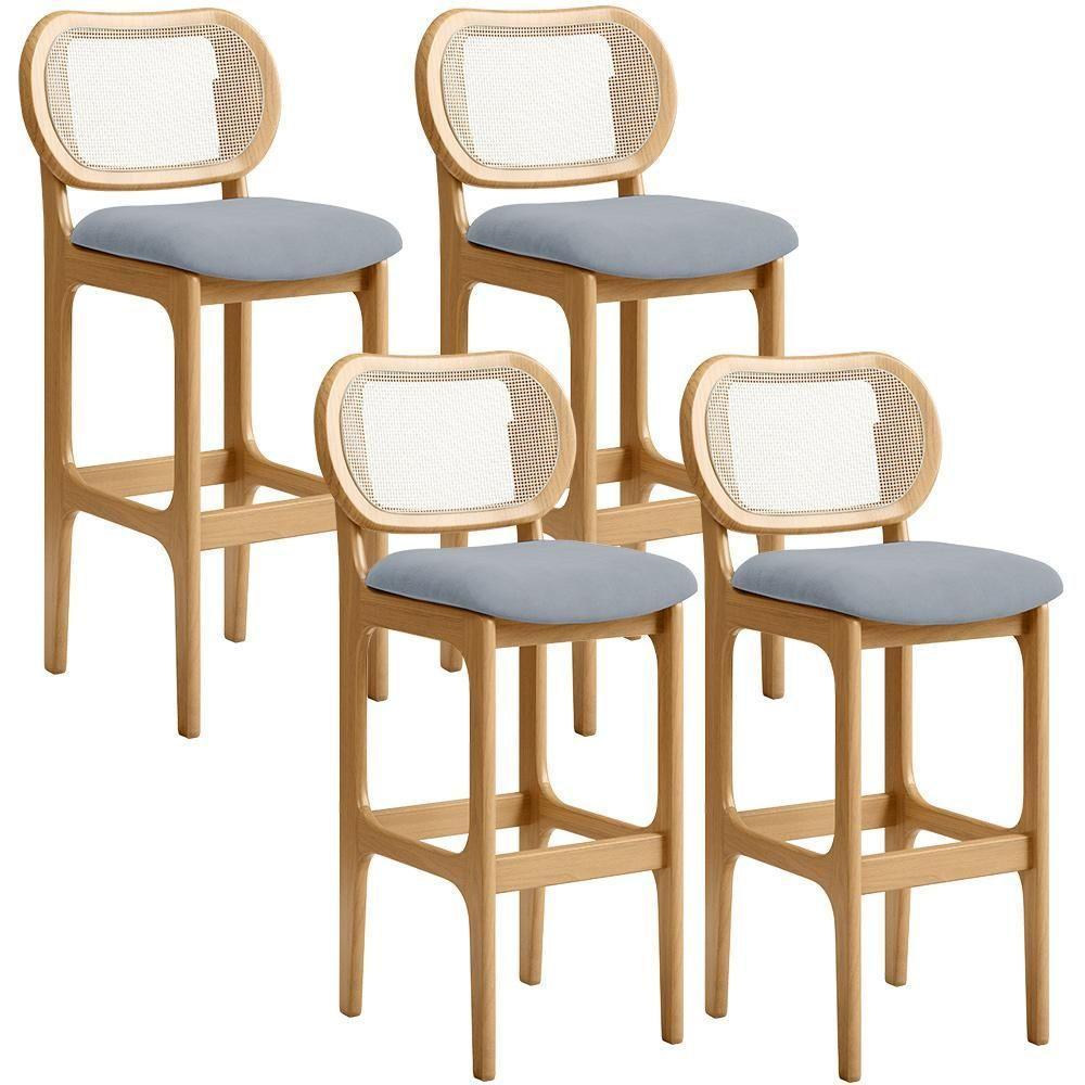 Kit 04 Banquetas Altas Para Cozinha Bancada Sala Tela Betta Fixa L02 Suede Cinza - Lyam - 1