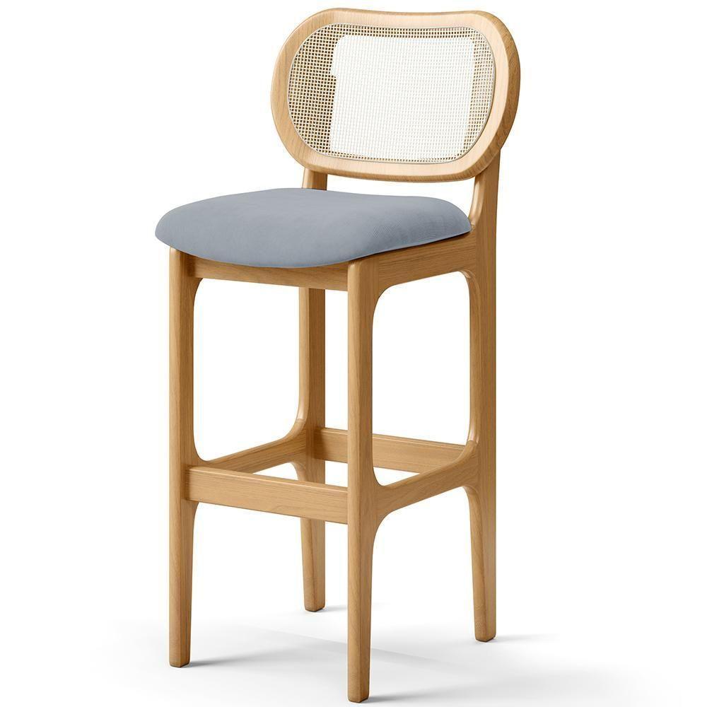 Kit 04 Banquetas Altas Para Cozinha Bancada Sala Tela Betta Fixa L02 Suede Cinza - Lyam - 6