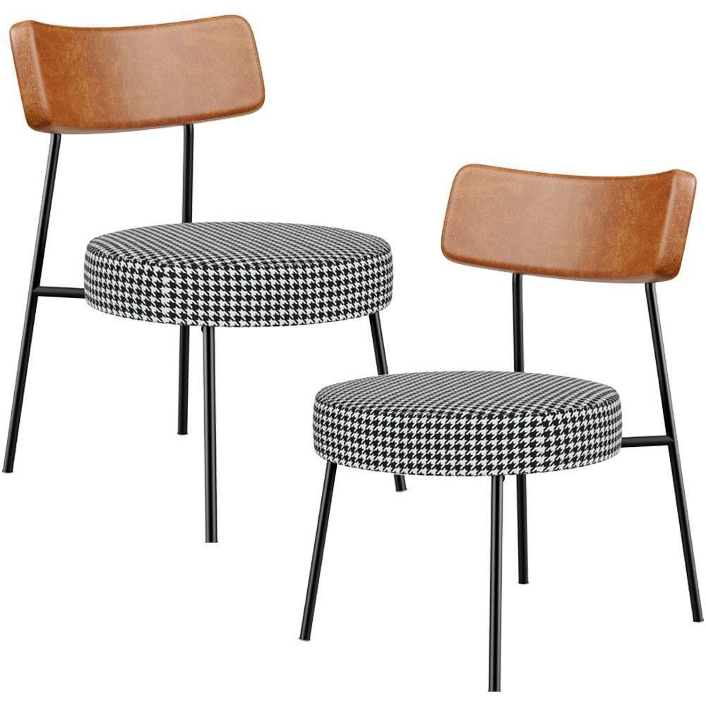 Kit 02 Poltronas Decorativas Para Sala De Estar Fixa Londres L02 Couríssimo Camel Pied Poule - Lyam - 1