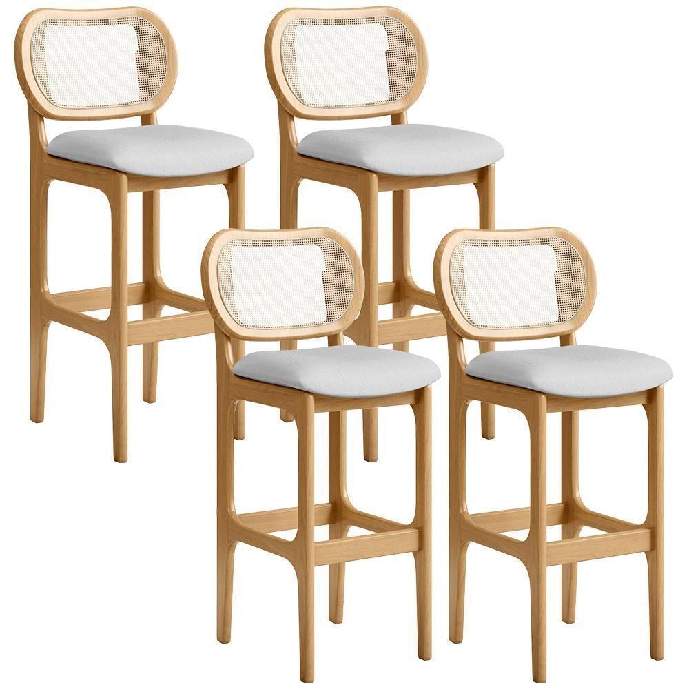 Kit 04 Banquetas Altas Para Cozinha Bancada Sala Tela Betta Fixa L02 Linho Cinza - Lyam - 1