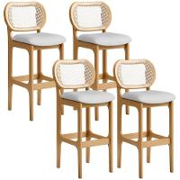 Kit 04 Banquetas Altas Para Cozinha Bancada Sala Tela Betta Fixa L02 Linho Cinza - Lyam - 1