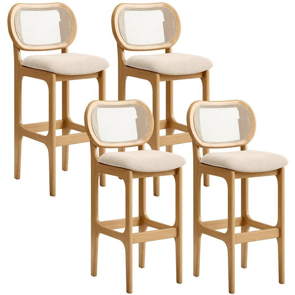 Kit 04 Banquetas Altas Para Cozinha Bancada Sala Tela Betta Fixa L02 Suede Bege - Lyam - 1