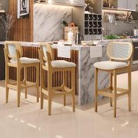 Kit 04 Banquetas Altas Para Cozinha Bancada Sala Tela Betta Fixa L02 Suede Bege - Lyam - 7