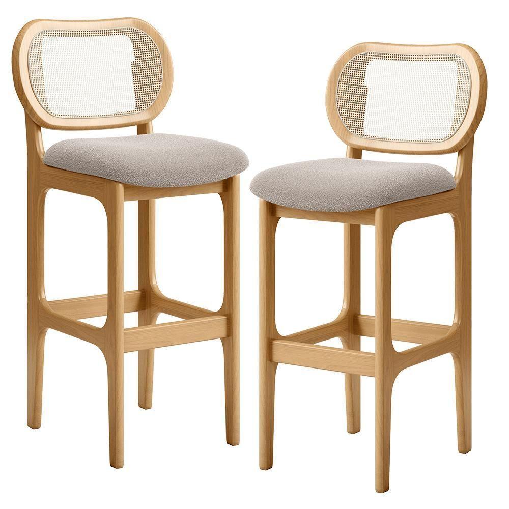 Kit 02 Banquetas Altas Para Cozinha Bancada Sala Tela Betta Fixa L02 Bouclê Creme - Lyam - 1