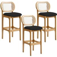 Kit 03 Banquetas Altas Para Cozinha Bancada Sala Tela Betta Fixa L02 Suede Preto - Lyam - 1