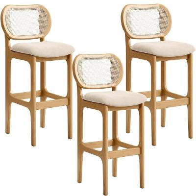 Kit 03 Banquetas Altas Para Cozinha Bancada Sala Tela Betta Fixa L02 Suede Bege - Lyam