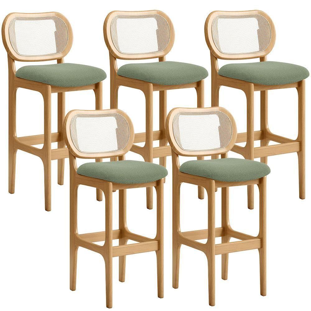 Kit 05 Banquetas Altas Para Cozinha Bancada Sala Tela Betta Fixa L02 Bouclê Oliva - Lyam - 1