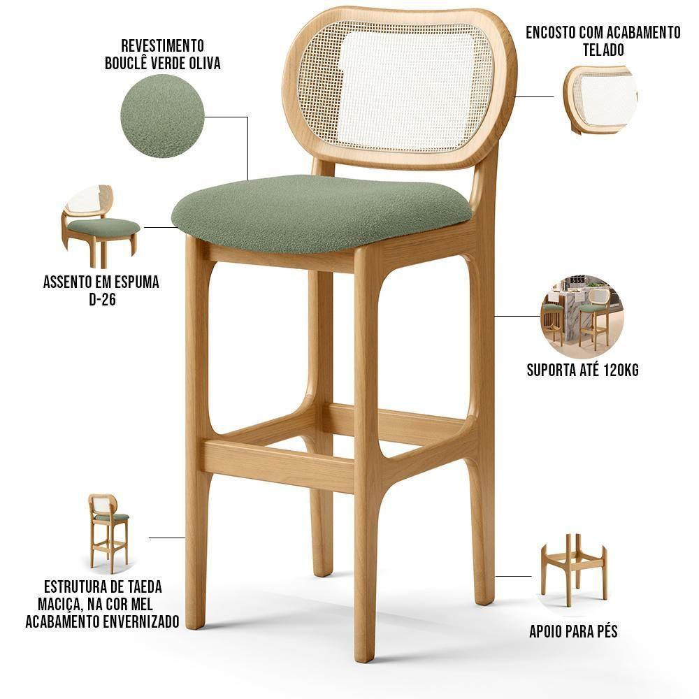 Kit 05 Banquetas Altas Para Cozinha Bancada Sala Tela Betta Fixa L02 Bouclê Oliva - Lyam - 8